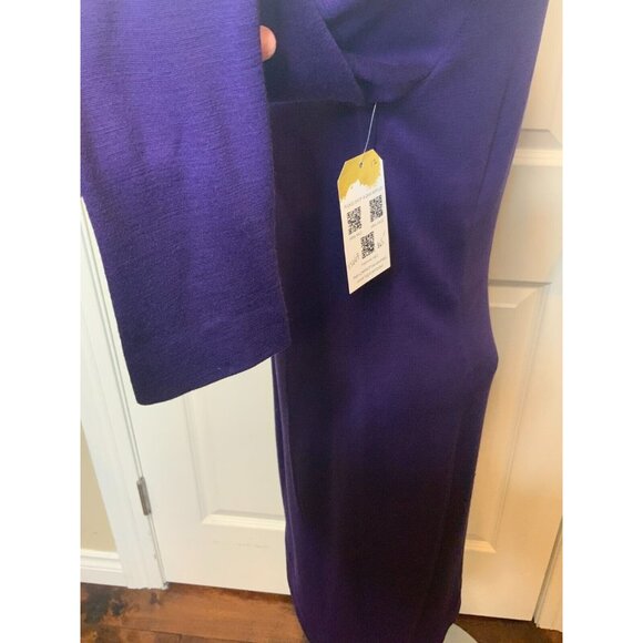 Elie Tahari Purple Wool Blend Shift Dress Gathered Neckline, Size Medium - Picture 5 of 9
